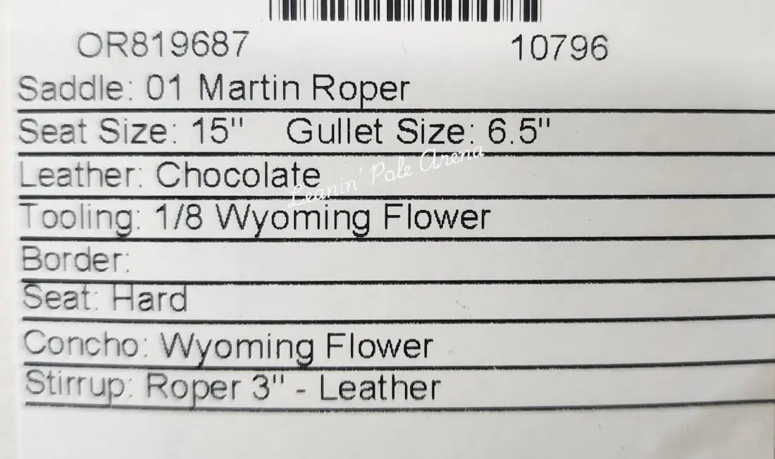 Martin 15’’ Team Roper Saddle #10796 15’’ / 6.5’’ Rope Saddle