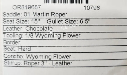 Martin 15’’ Team Roper Saddle #10796 15’’ / 6.5’’ Rope Saddle