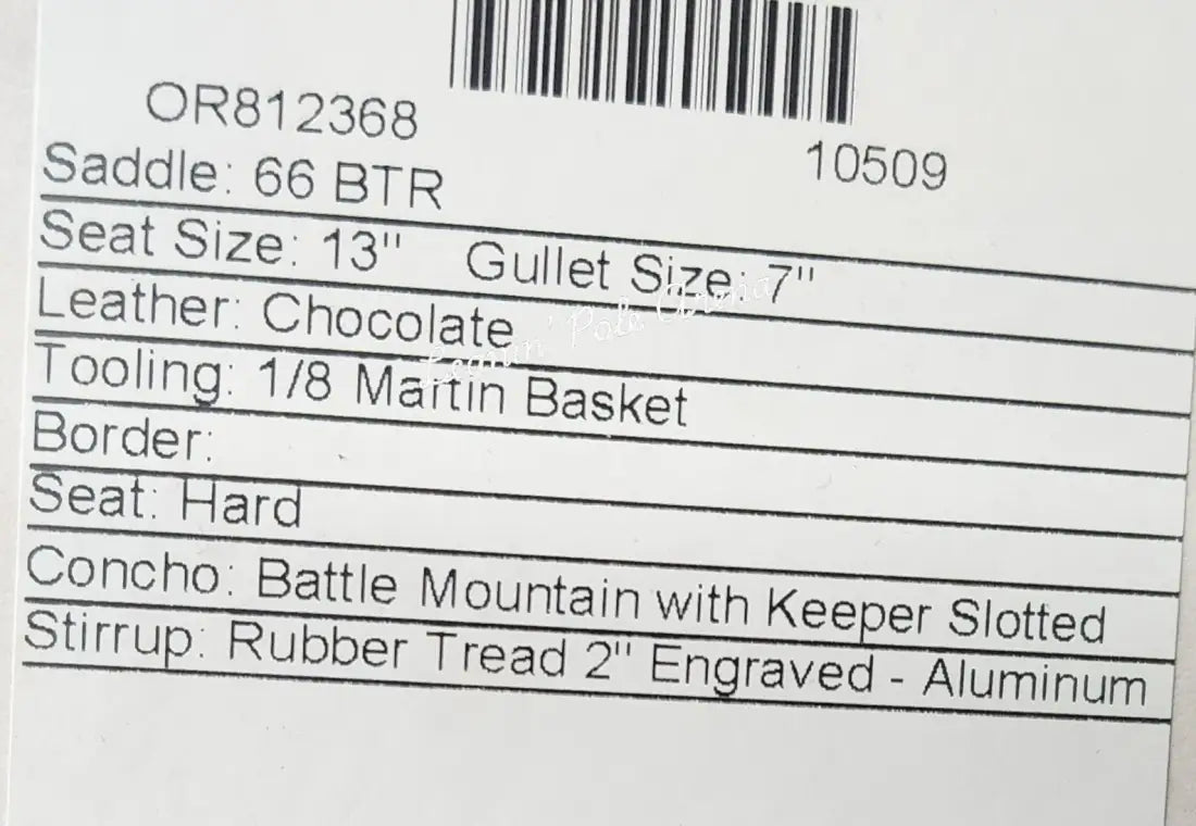 Martin BTR 13’’ Barrel Saddle #10509 13’’ / 7’’ Barrel Saddle