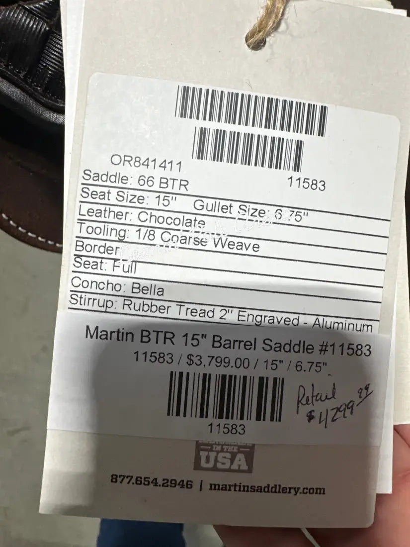 Martin BTR 15’’ Barrel Saddle #11583 15’’ / 6.75’’ Barrel Saddle