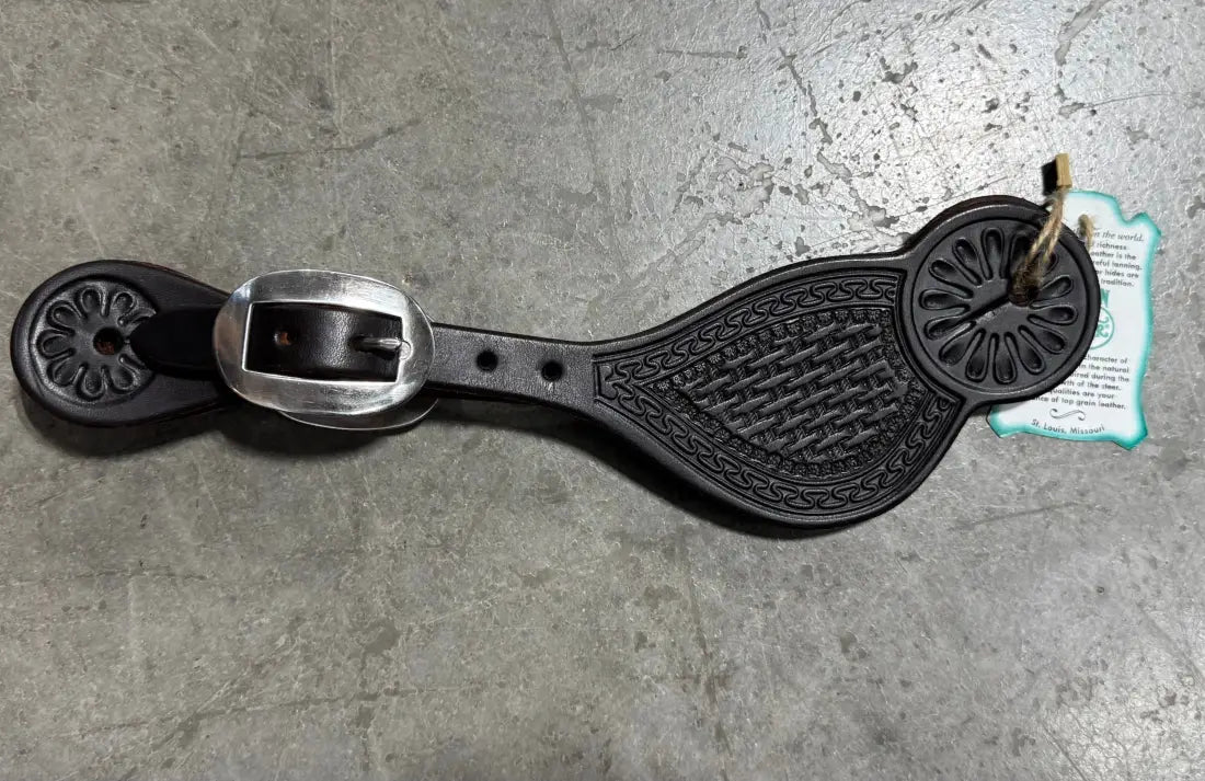 Martin Tombstone Spur Strap Chocolate / Basket Stamp Spur Straps