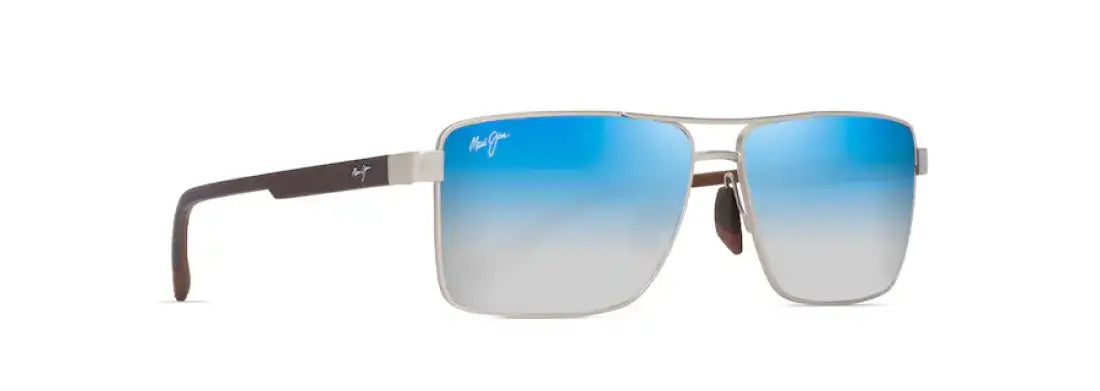 Maui Jim Piha Sunglasses Matte Silver with Brown Frames w/ Dual Mirror Blue to Silver Lenses Sunglasses