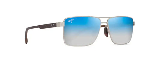 Maui Jim Piha Sunglasses Matte Silver with Brown Frames w/ Dual Mirror Blue to Silver Lenses Sunglasses
