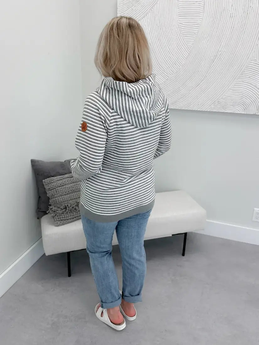 Michelle Mae Women’s Charcoal Stripes Tatum Textured Hoodie Women’s Pullover