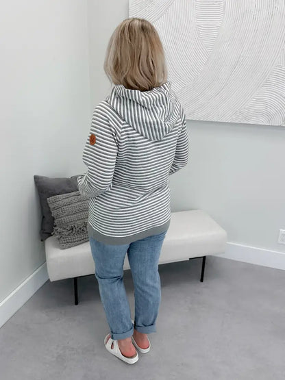 Michelle Mae Women’s Charcoal Stripes Tatum Textured Hoodie Women’s Pullover