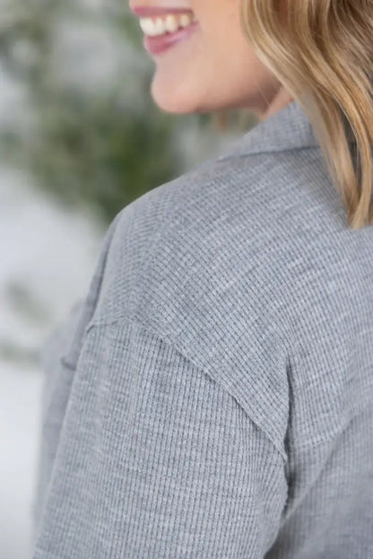 Michelle Mae Women’s Gray Waffle Knit Button Sweater Women’s Sweater