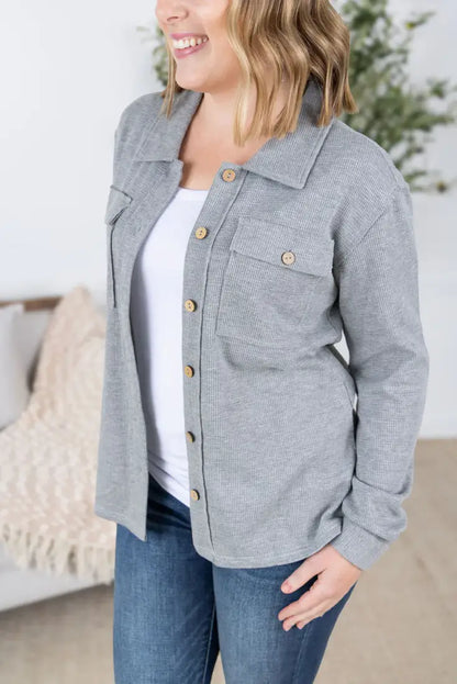 Michelle Mae Women’s Gray Waffle Knit Button Sweater XSmall Women’s Sweater