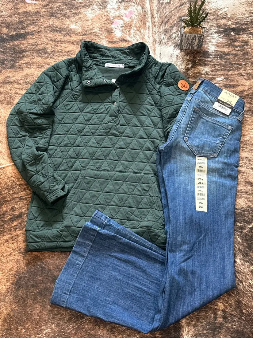 Michelle Mae Women’s Hunter Green Quilted Pullover Women’s Pullover