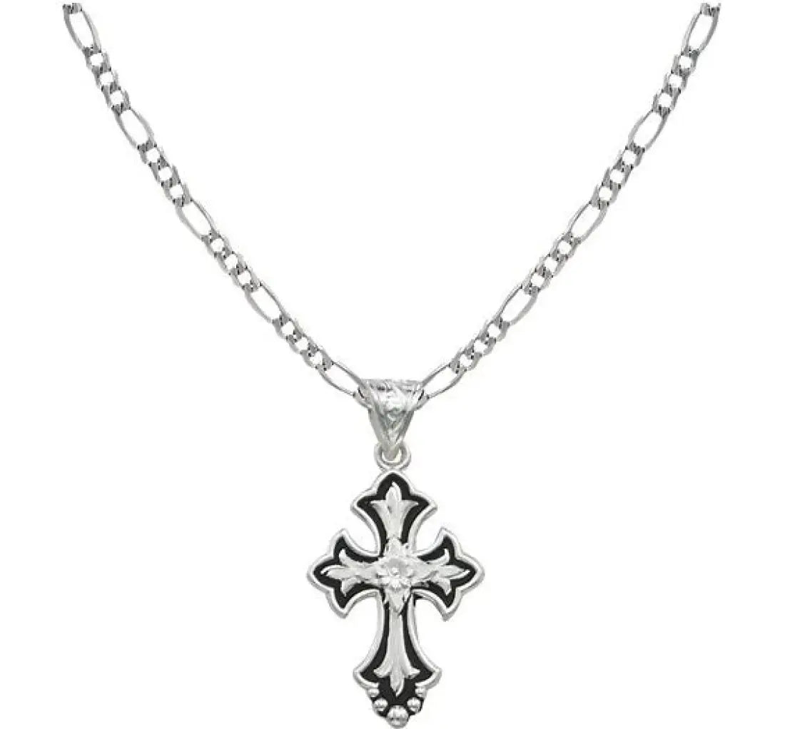 Montana Silversmiths Flower on Silver and Black Cross Fleury Men’s Necklace Jewelry