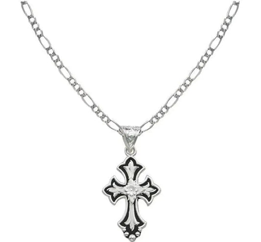 Montana Silversmiths Flower on Silver and Black Cross Fleury Men’s Necklace Jewelry