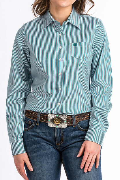 Cinch Women's Tencel Teal Pinstripe Western Shirt