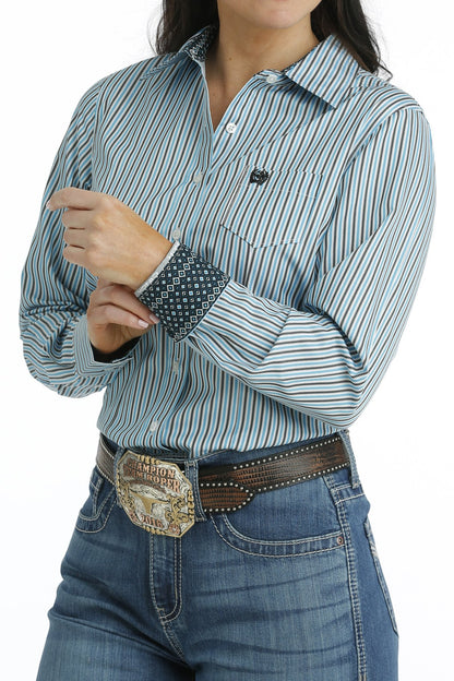 Cinch Women's Tencel Blue & Black Pinstripe Western Shirt