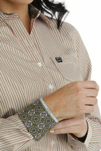 Load image into Gallery viewer, Cinch Women&#39;s Tencel Peach &amp; Olive Pinstripe Western Shirt
