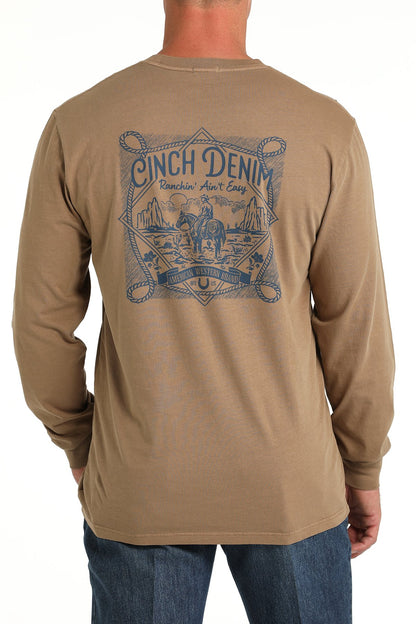 Cinch Men's Khaki Ranchin' Ain't Easy Long Sleeve T-Shirt