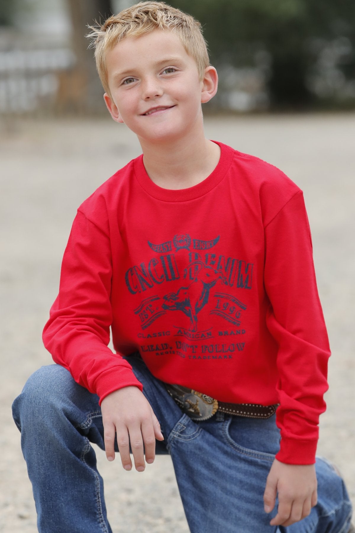 Cinch Boy's Red No Easy Eight Long Sleeve T-Shirt