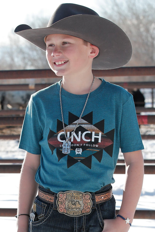 Cinch Boy's Blue Aztec Star Logo T-Shirt