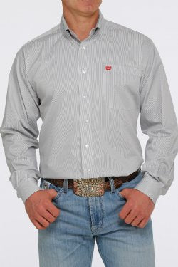 Cinch Men's Big & Tall Tencel White & Gray Pinstripe Western Shirt