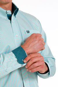 Cinch Men's Tencel White & Green Pinstripe Western Shirt