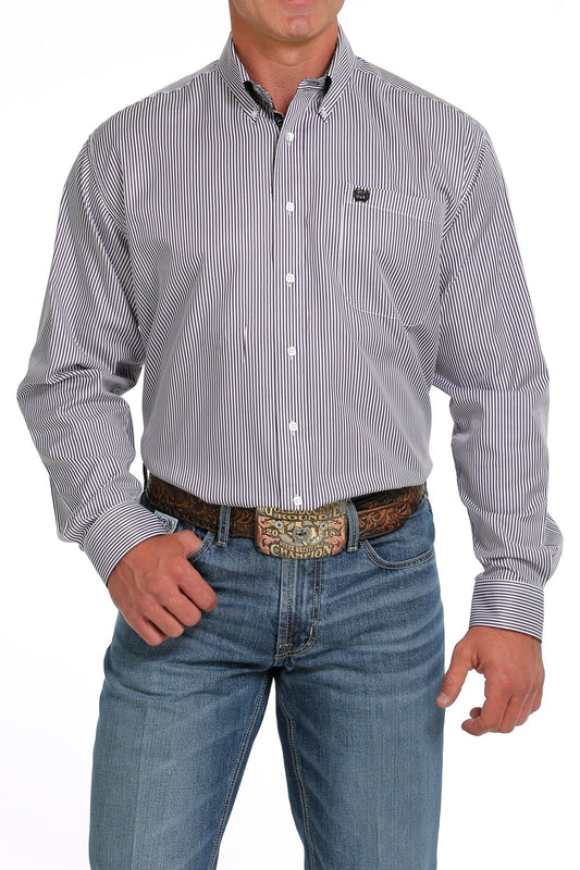 Cinch Men's Tencel White & Eggplant Pinstripe Western Shirt