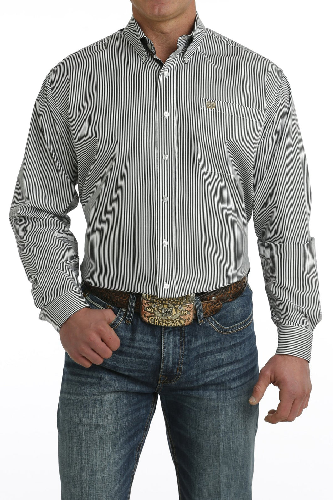 Cinch Men's Tencel Black & White Pinstripe Western Shirt