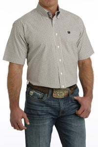 Cinch Men's Khaki & White Plaid Short Sleeve Western Shirt