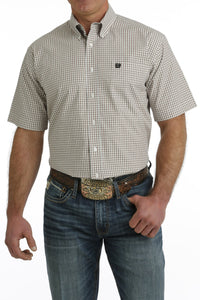 Cinch Men's Khaki & White Plaid Short Sleeve Western Shirt