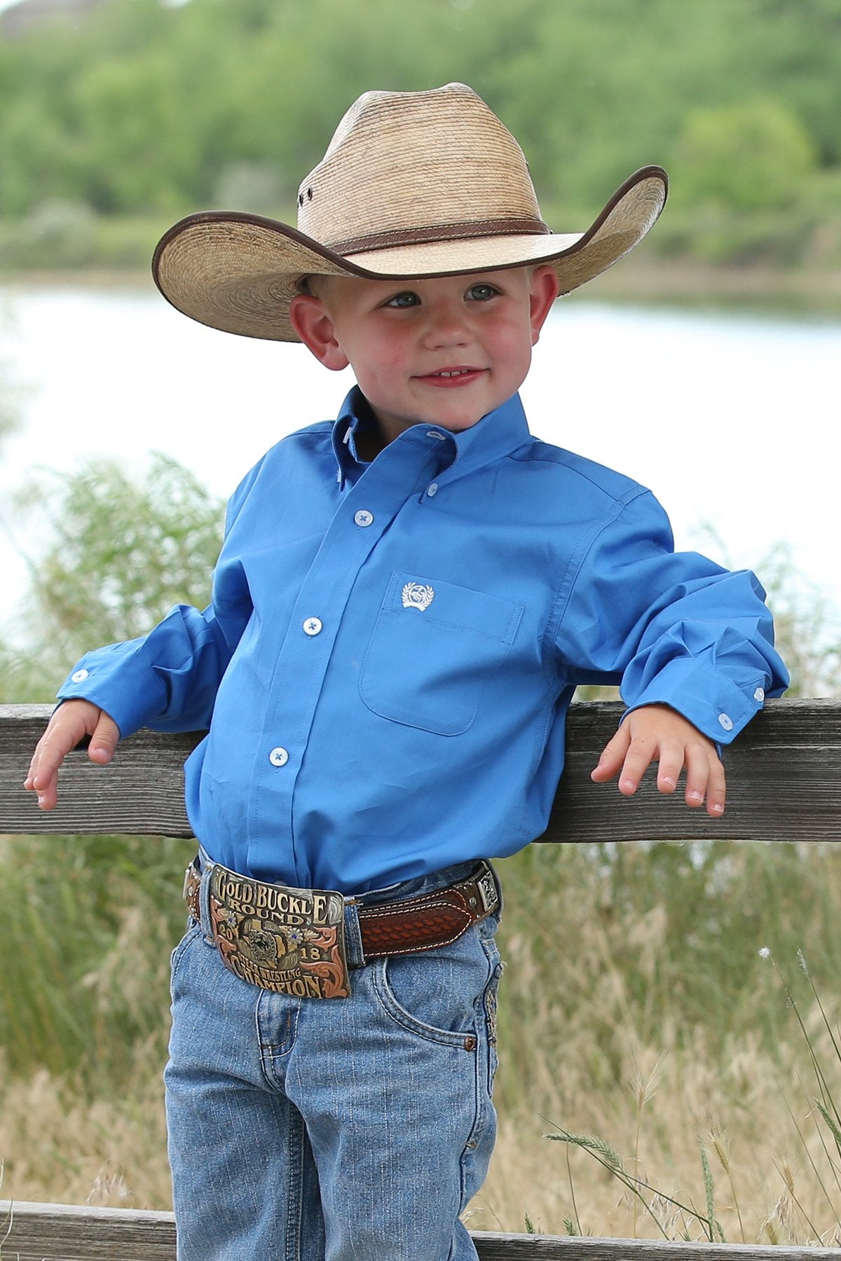 Cinch Boy's Solid Blue Western Shirt