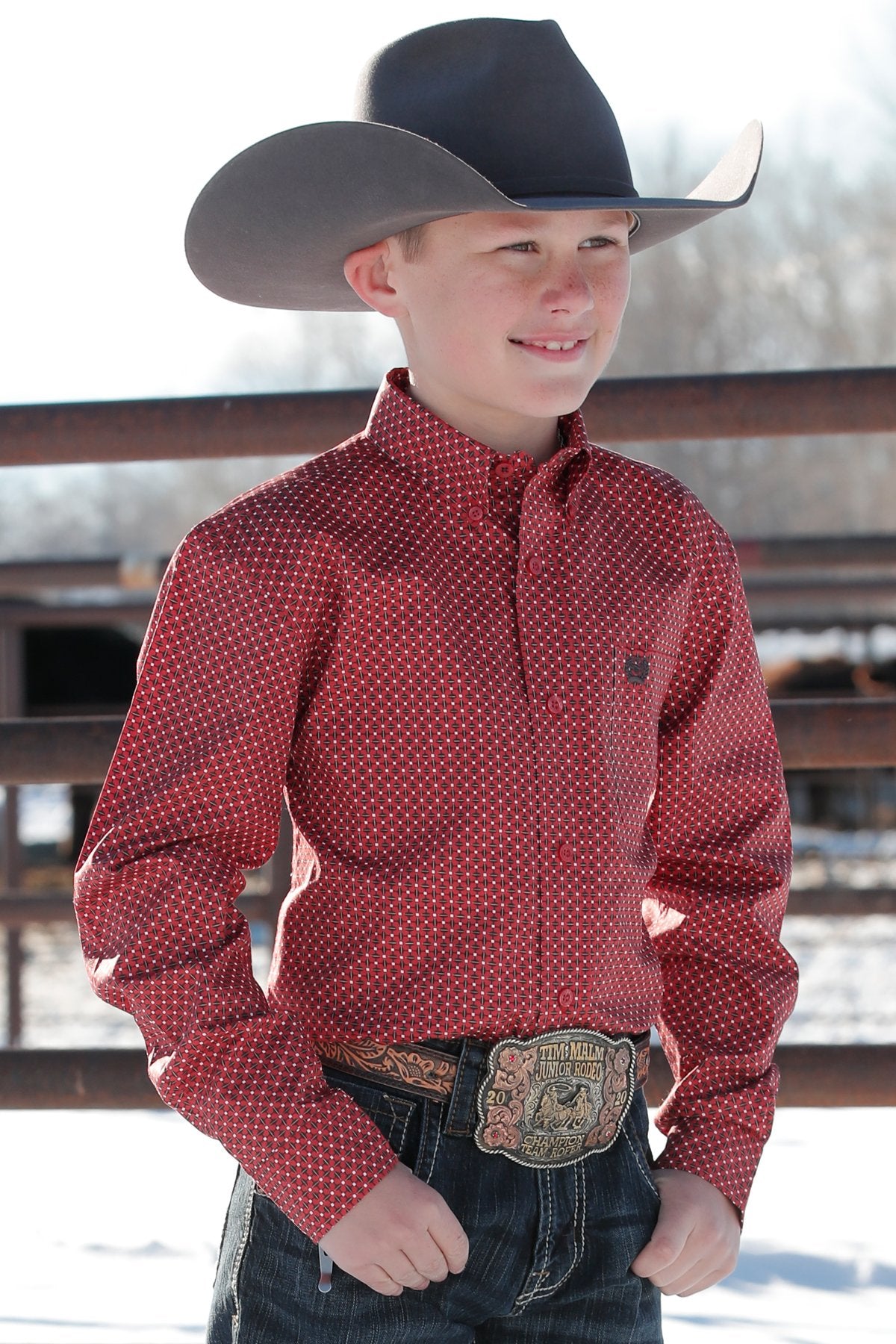 Cinch Boy's Red Geometric Western Shirt