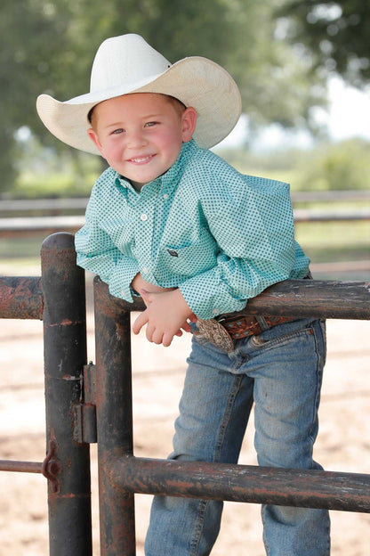 Cinch Boy's Light Blue X Dot Western Shirt