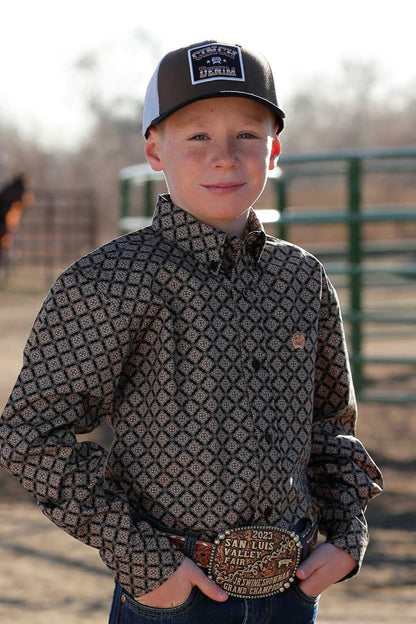 Cinch Boy's Black & Gold Geo Western Shirt