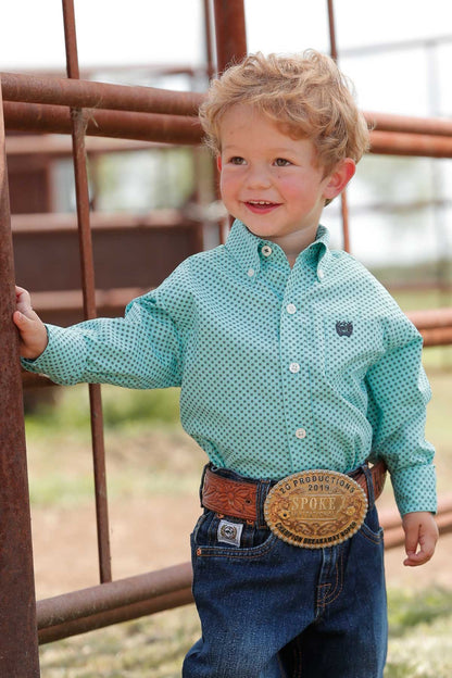 Cinch Boy's Infant Light Blue X Dot Western Shirt