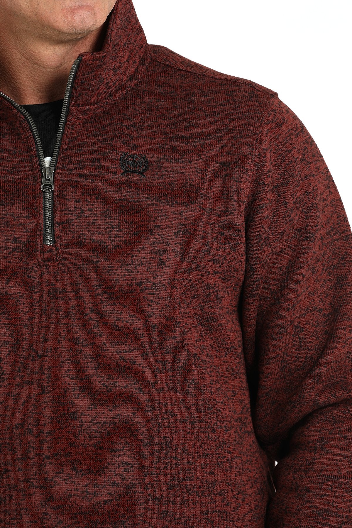 Cinch Men's Black-Heather Burgundy ¼ Zip Pullover Sweater