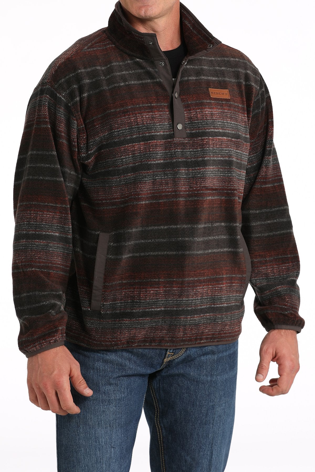 Cinch Men's Brown & Red Fleece ¼ Button Pullover