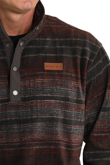 Cinch Men's Brown & Red Fleece ¼ Button Pullover