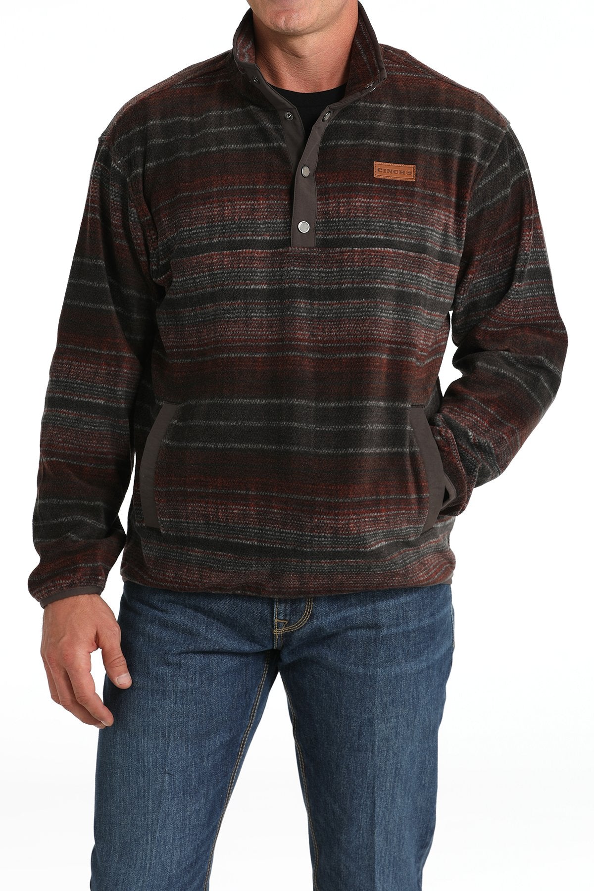 Cinch Men's Brown & Red Fleece ¼ Button Pullover