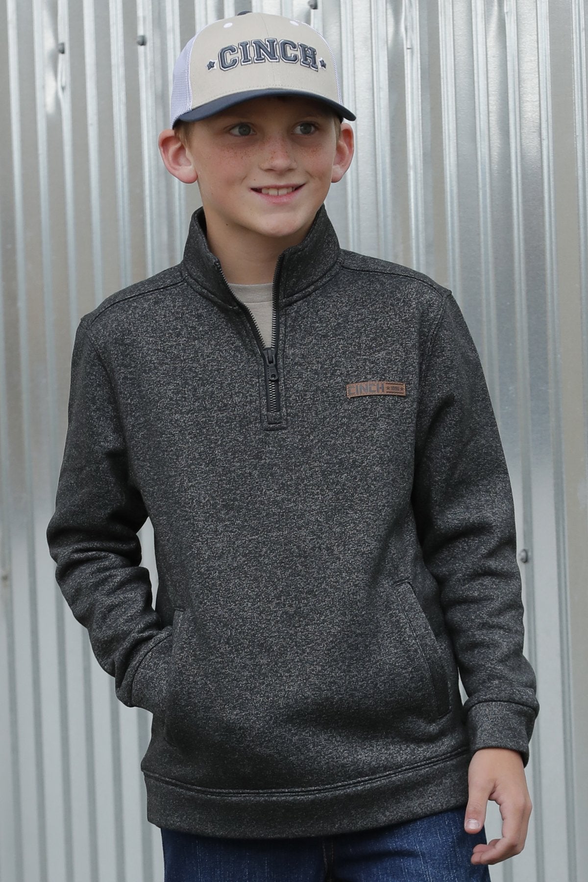 Cinch Boy's Heather Black ¼ Zip Pullover