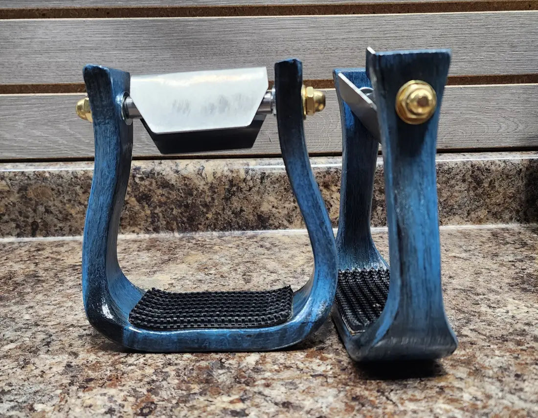 Nettles Stirrups ’The Barrel Racer’ - Petite 2’’ 2’’ / Blackened & Painted Spa Blue / Leveler Stirrups