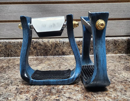 Nettles Stirrups ’The Barrel Racer’ - Petite 2’’ 2’’ / Blackened & Painted Spa Blue / Leveler Stirrups