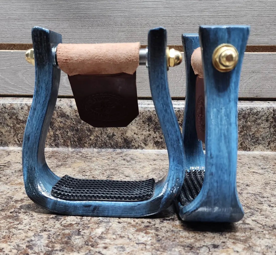 Nettles Stirrups ’The Barrel Racer’ - Petite 2’’ 2’’ / Blackened & Painted Spa Blue / None Stirrups