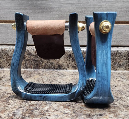 Nettles Stirrups ’The Barrel Racer’ - Petite 2’’ 2’’ / Blackened & Painted Spa Blue / None Stirrups