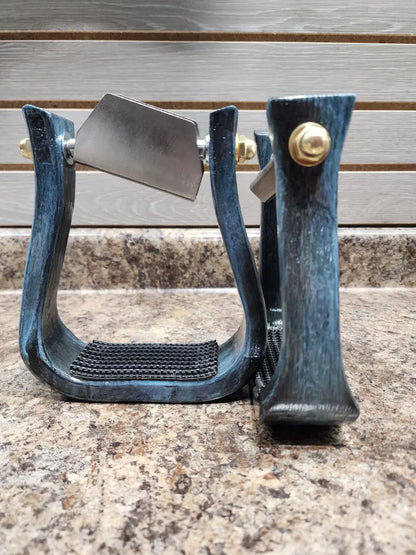 Nettles Stirrups ’The Barrel Racer’ - Regular 2’’ 2’’ / Blackened & Painted Spa Blue / Leveler Stirrups