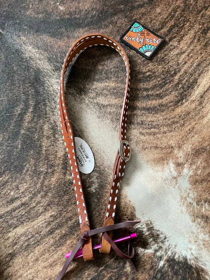 Oxbow Slit Ear Headstall - White Buckstitch Slit Ear Headstall Headstall