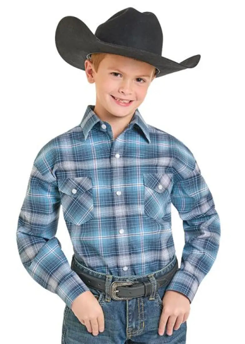 Panhandle Boy’s Blue Plaid Western Shirt XSmall Boy’s Western