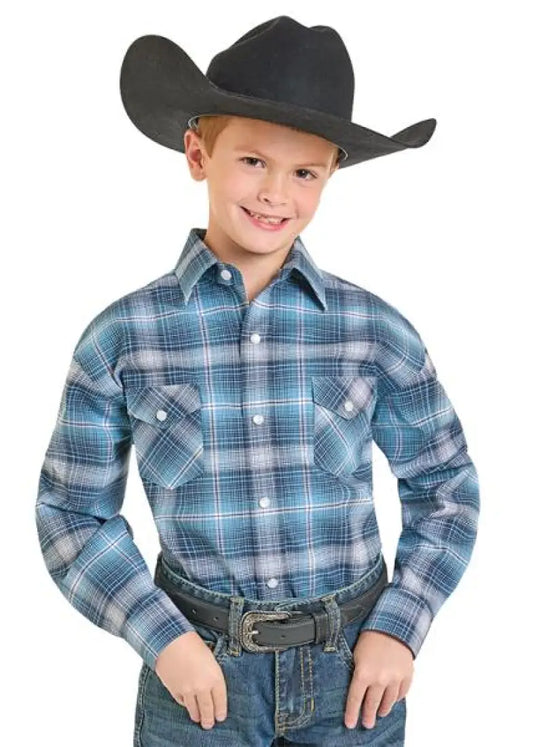 Panhandle Boy’s Blue Plaid Western Shirt XSmall Boy’s Western