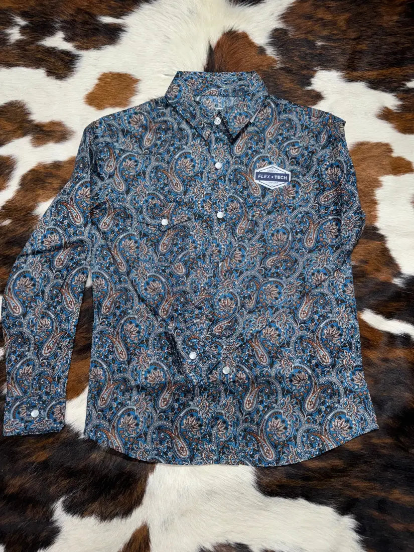 Panhandle Girl’s Blue & Bronze Paisley Western Shirt Girl’s Western