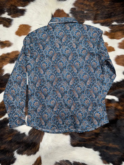 Panhandle Girl’s Blue & Bronze Paisley Western Shirt Girl’s Western