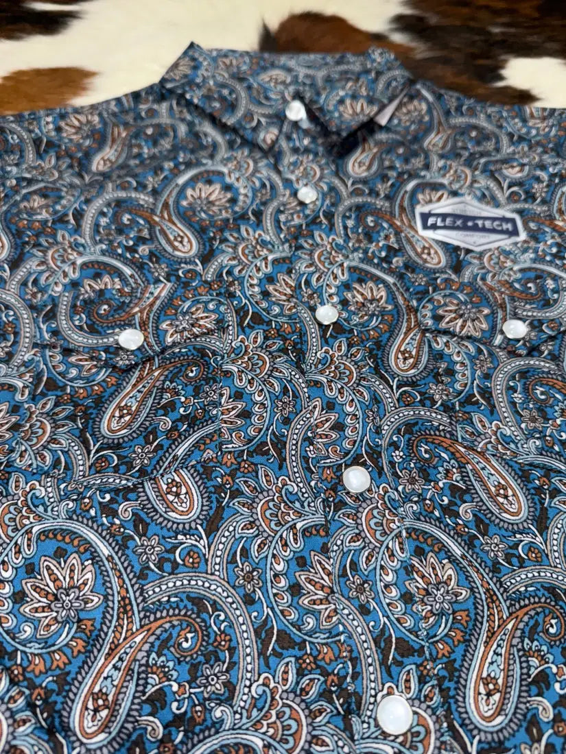 Panhandle Girl’s Blue & Bronze Paisley Western Shirt XSmall Girl’s Western