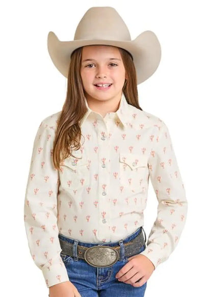 Panhandle Girl’s Cream Colorful Cacti Western Shirt Girl’s Western