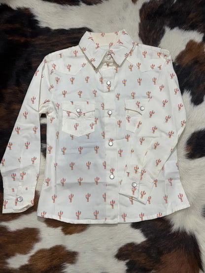 Panhandle Girl’s Cream Colorful Cacti Western Shirt Girl’s Western