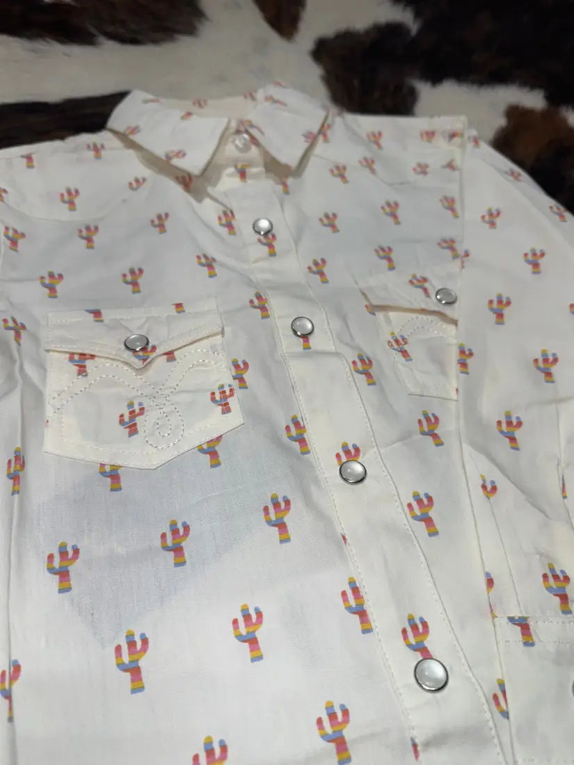 Panhandle Girl’s Cream Colorful Cacti Western Shirt XSmall Girl’s Western